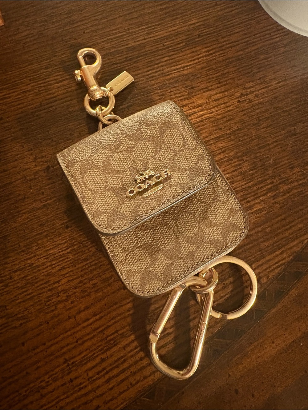 Coach Signature Monogram Key & Card Holder in Brown with Gold Hardware